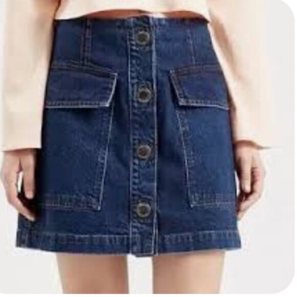 TopShop Denim Button Down Flap Pocket Jean Mini Skirt Size 28 - Picture 1 of 7